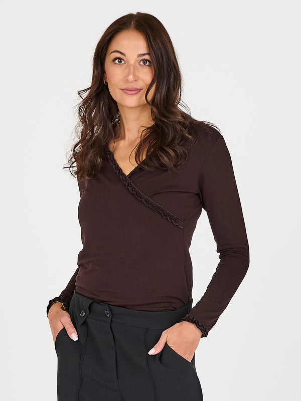 NÜ ADELE wikkel-T-shirt Tops en t-shirts 224 Dark Brown