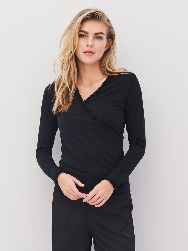 NÜ ADELE wikkel-T-shirt Tops en t-shirts Zwart