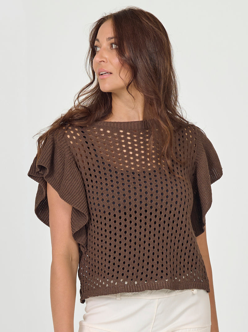 NÜ AIDA gebreide blouse Blouses 224 Dark Brown