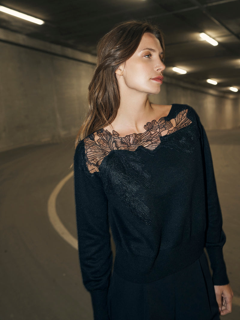 NÜ BOBBI gebreide blouse Breigoed Zwart