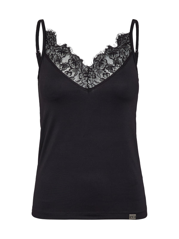 NÜ Bow Top with lace Tops en t-shirts Zwart