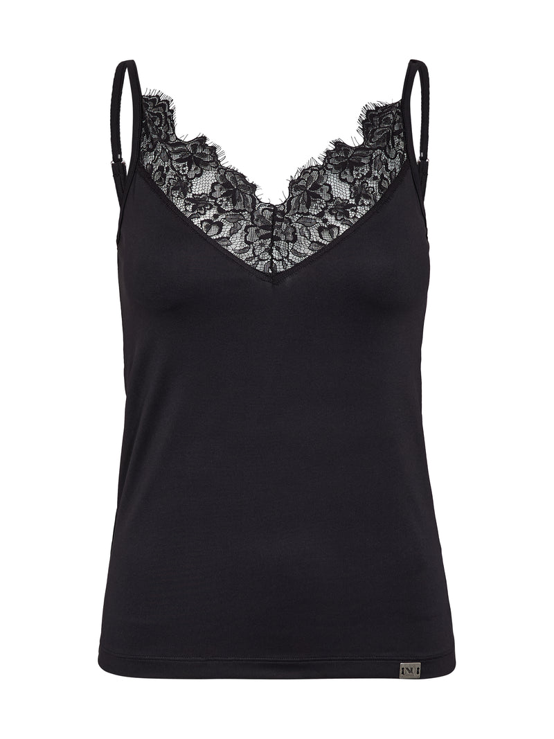 NÜ Bow Top with lace Tops en t-shirts Zwart