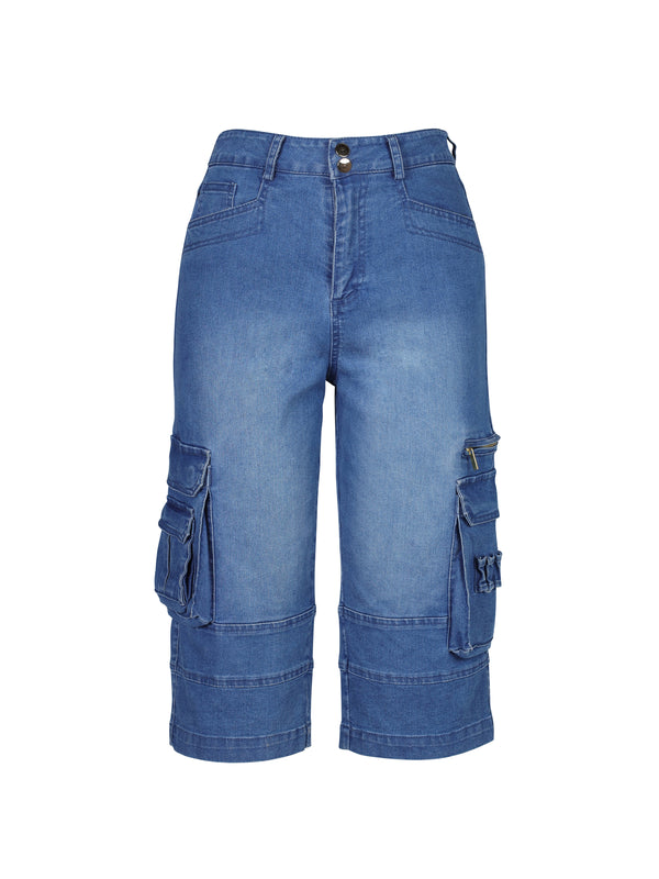 NÜ TAIA bermuda shorts met cargozakken Shorts 481 Denim blue