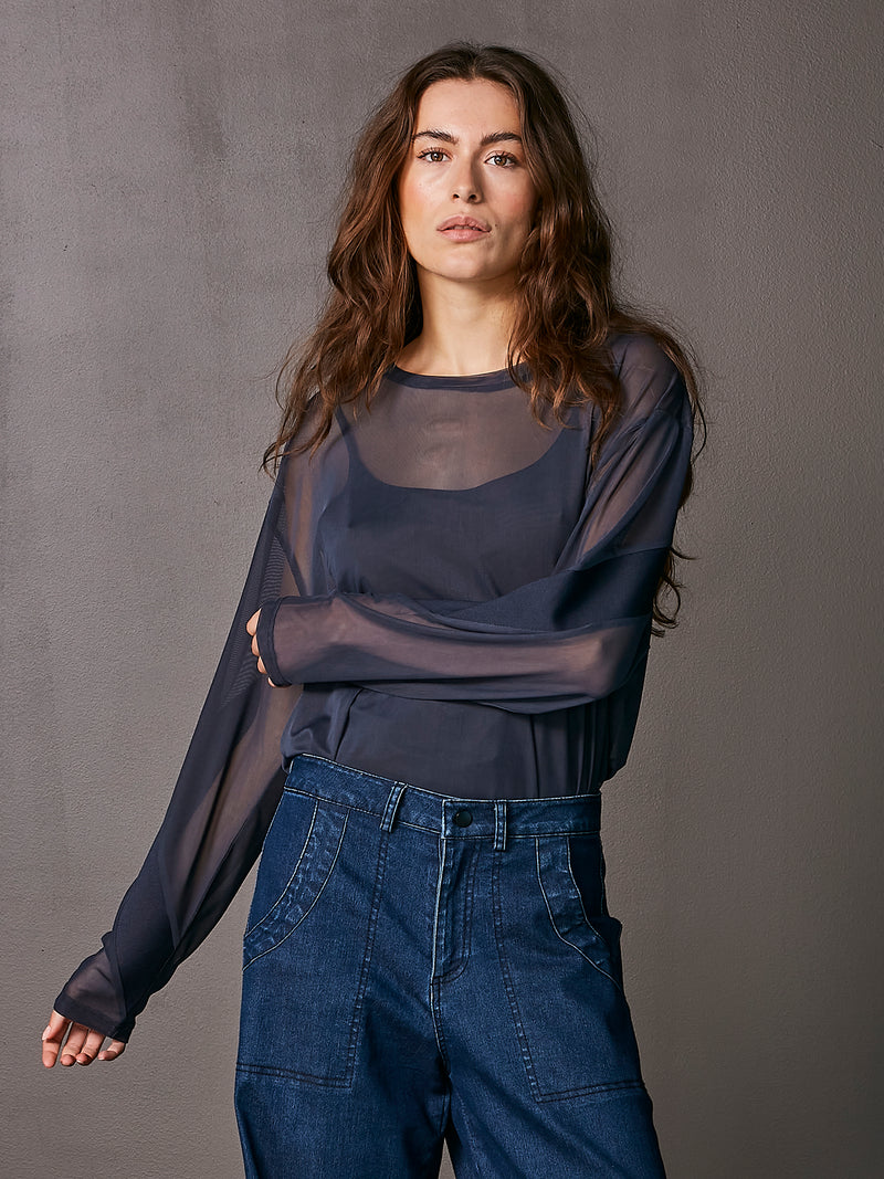 NÜ THEIA blouse in mesh kwaliteit Tops en T-shirts 482 Classic Navy