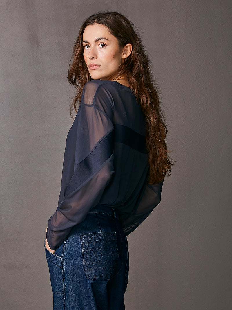 NÜ THEIA blouse in mesh kwaliteit Tops en T-shirts 482 Classic Navy