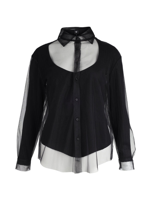 NÜ XYRIENNE mesh shirt Blouses Zwart mix